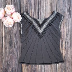 H&M, 100% Silk Beaded Top, Gray, 12